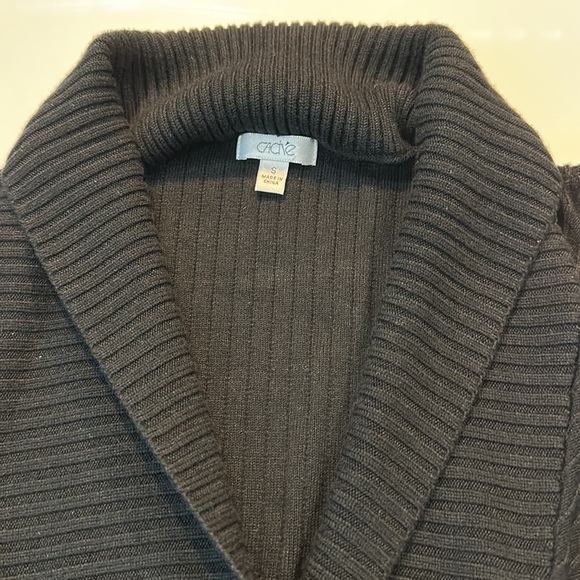 Cache Sleeveless Collared Deep V Long Black Ribbed Sweater - Picture 2 of 2